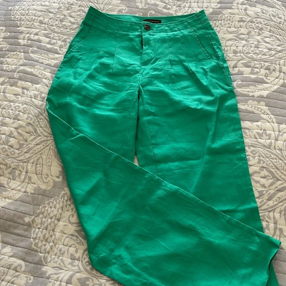 Banana Republic Linen Tailored Wide Leg High Rise Pants in Green Size 2 - Picture 2 of 9